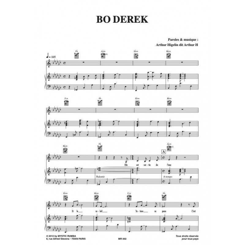 Partition BO DEREK Arthur H