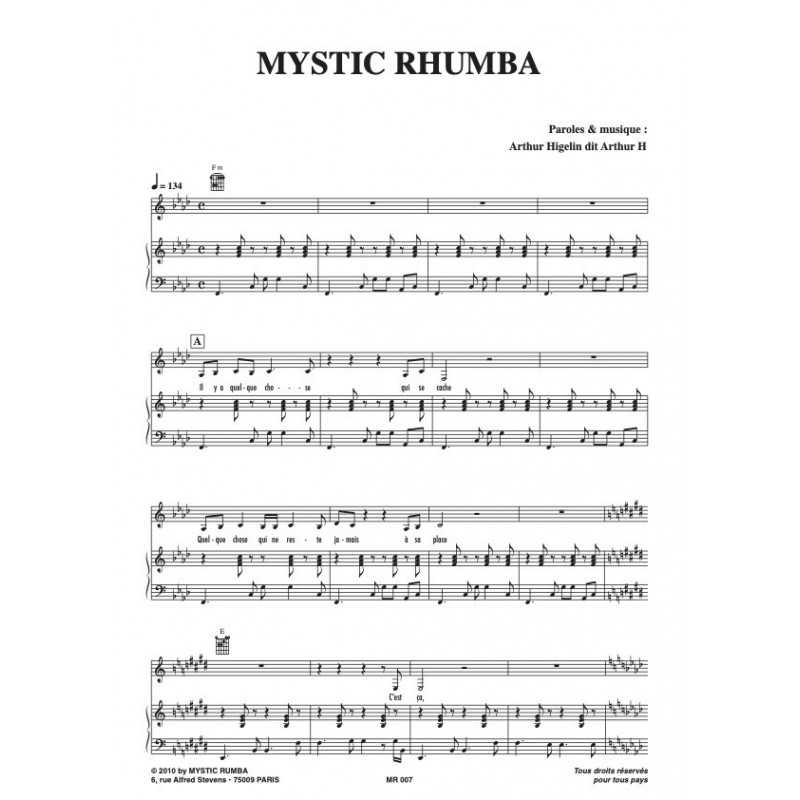 Partition MYSTIC RUMBA Arthur H
