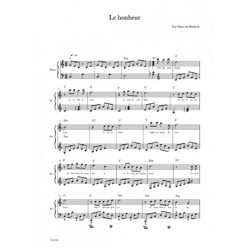 sheet music LE BONHEUR LES OGRES DE BARBACK