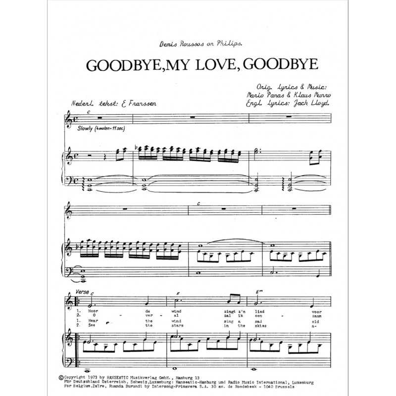 Partition DEMIS ROUSSOS GOODBYE MY LOVE GOODBYE