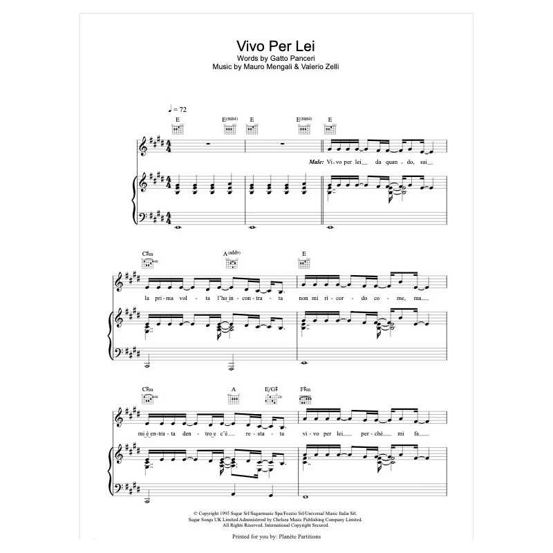 Sheet music VIVO PER LEI Andrea BOCELLI