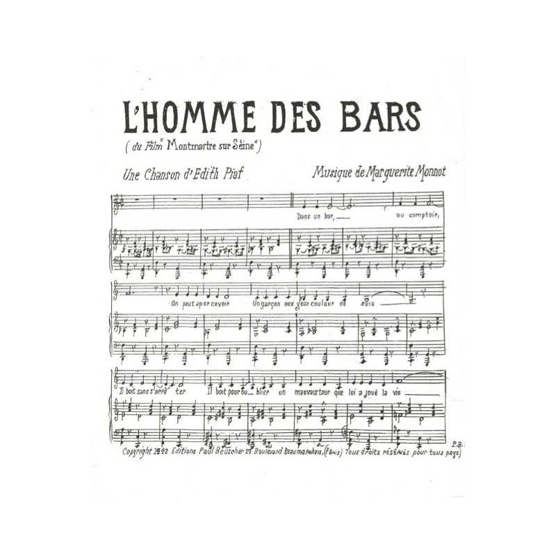 Partition L'HOMME DES BARS Edith PIAF