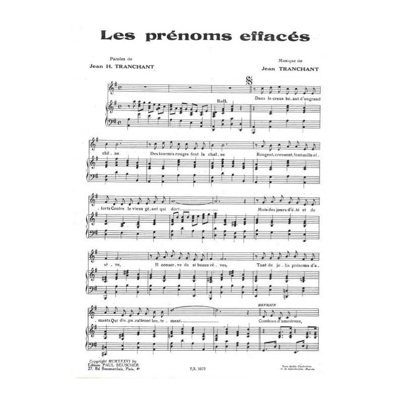 Partition LES PRENOMS EFFACÉS Jean TRANCHANT