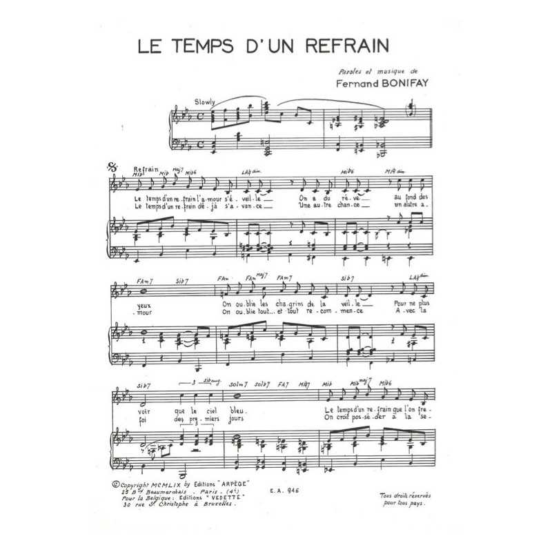 Partition LE TEMPS D'UN REFRAIN Fernand BONIFAY