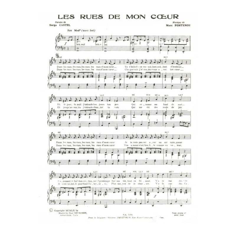 Partition LES RUES DE MON COEUR Annie FRATELLINI