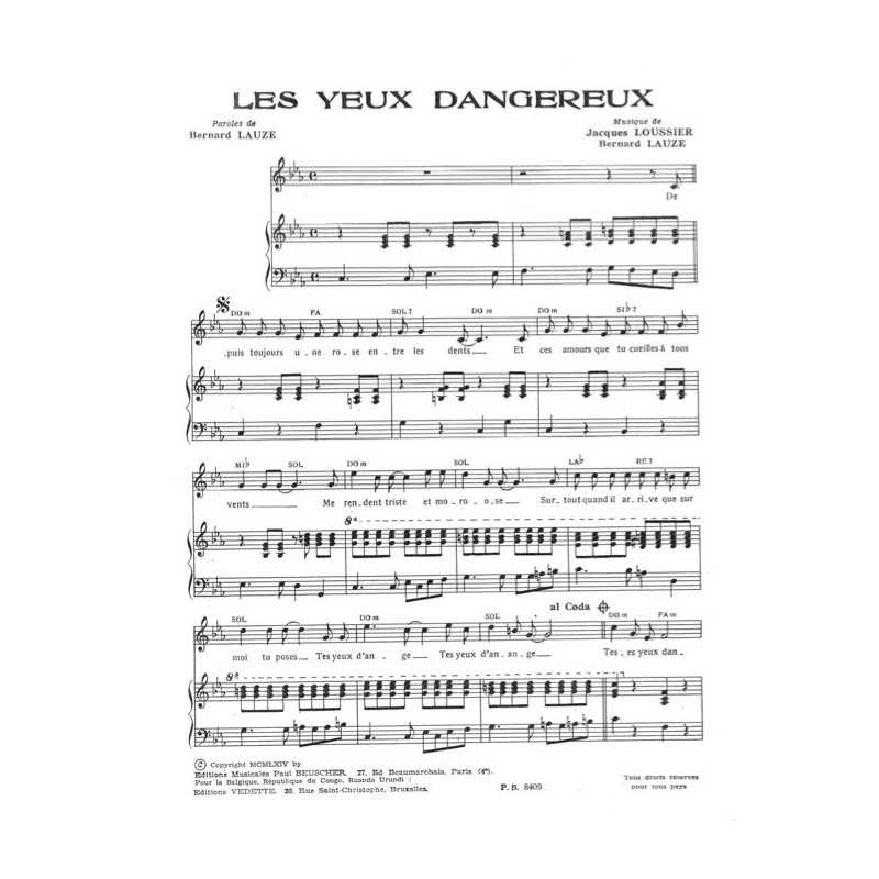 Partition LES YEUX DANGEREUX Bernard LAUZE