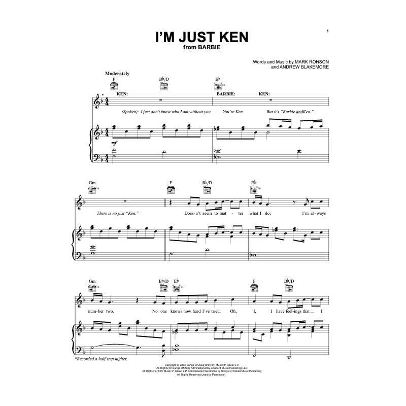 Sheet music I'M JUST KEN Ryan Gosling