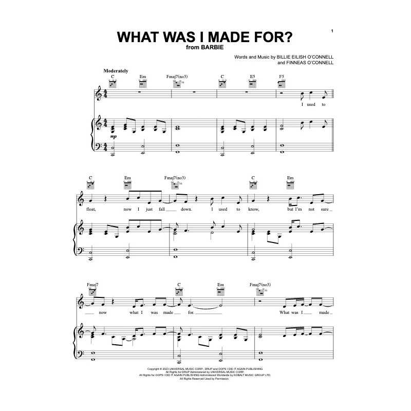 Sheet music WHAT WAS I MADE FOR Billie Eilish