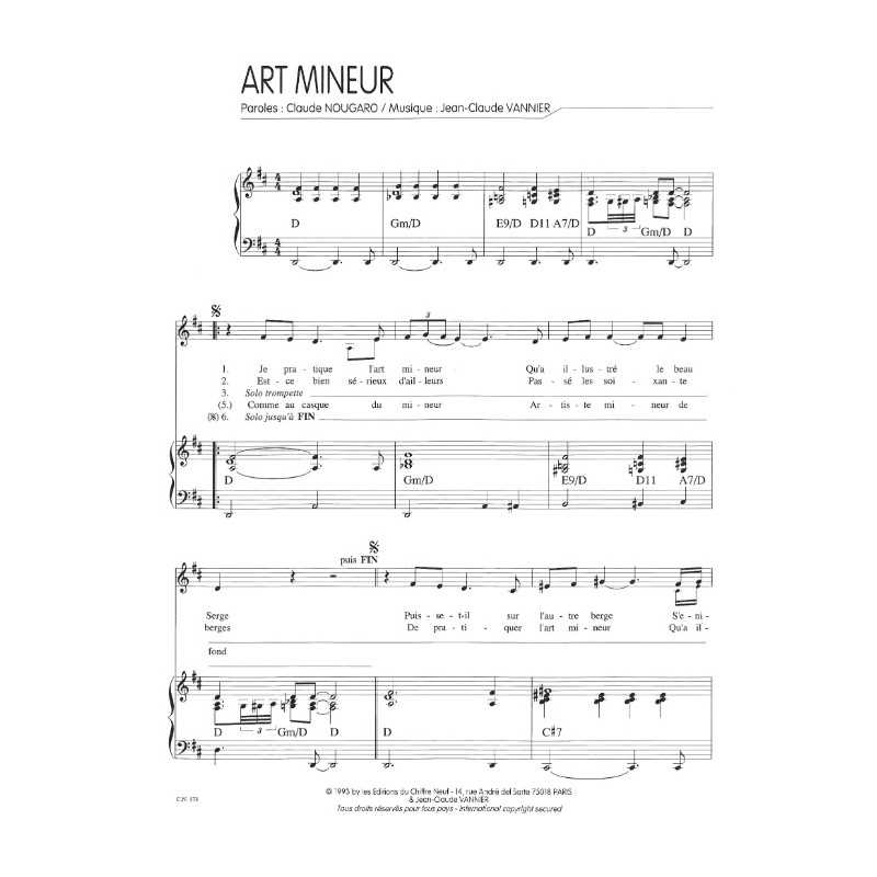 Sheet music ART MINEUR Claude NOUGARO