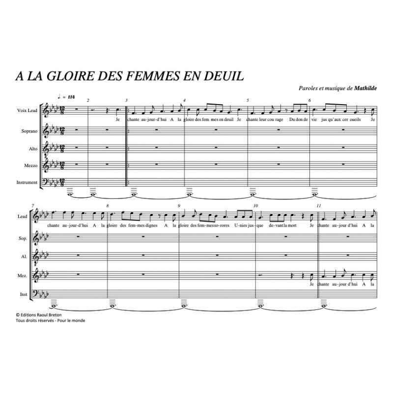 Partition À LA GLOIRE DES FEMMES EN DEUIL MATHILDE pdf