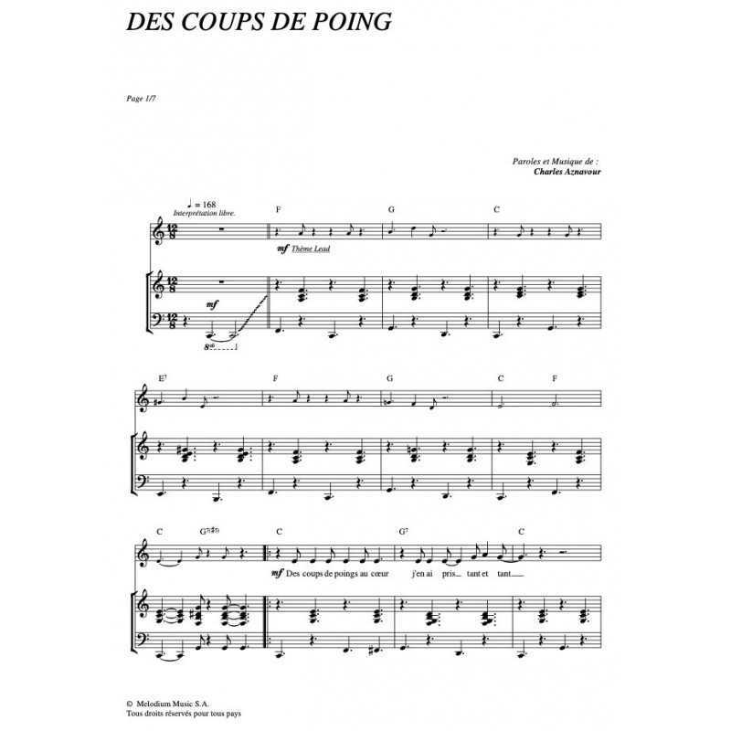Partition DES COUPS DE POING Charles AZNAVOUR