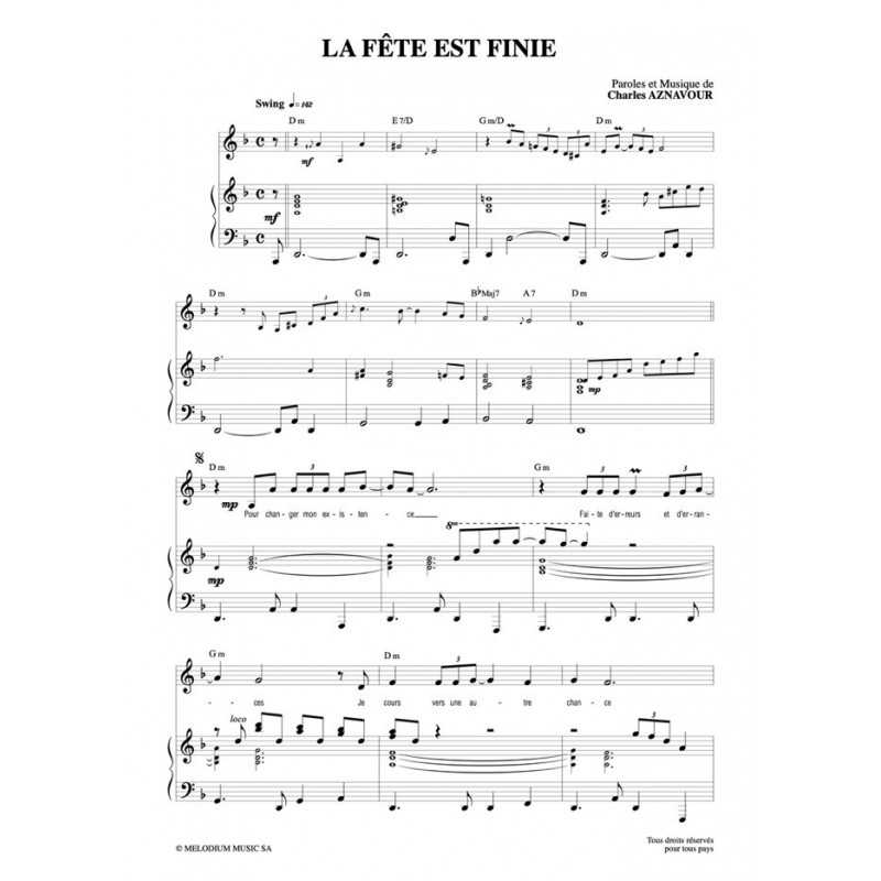 Partition LA FÊTE EST FINIE Charles Aznavour