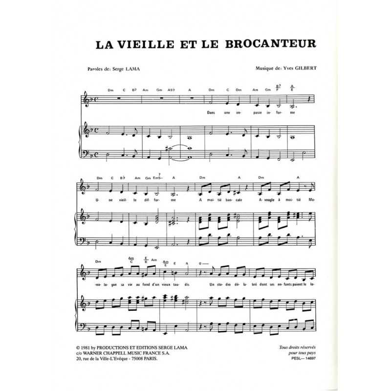 Partition LA VIEILLE ET LE BROCANTEUR Serge Lama