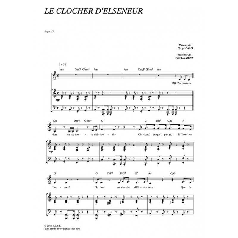 Partition LE CLOCHER D'ELSENEUR Serge Lama