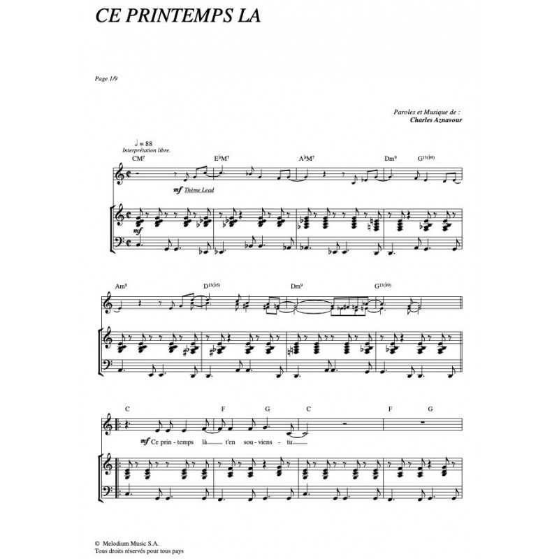 Partition CE PRINTEMPS LÀ Charles AZNAVOUR
