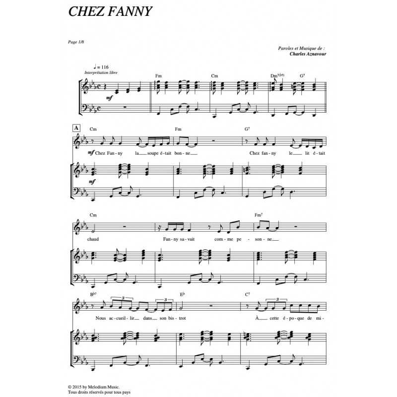 Partition CHEZ FANNY Charles AZNAVOUR