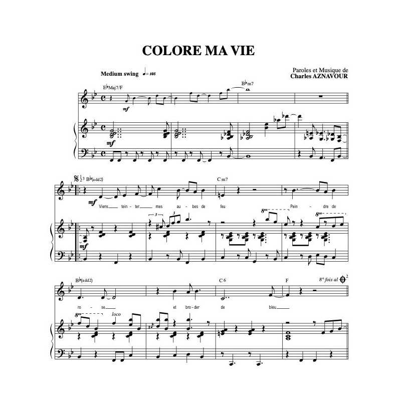 Partition COLORE MA VIE Charles AZNAVOUR