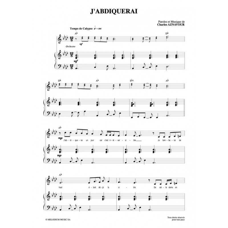 Partition J'ABDIQUERAI Charles Aznavour