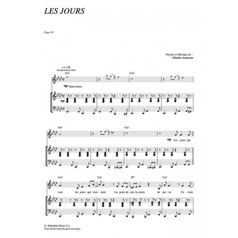 Partition LES JOURS Charles AZNAVOUR
