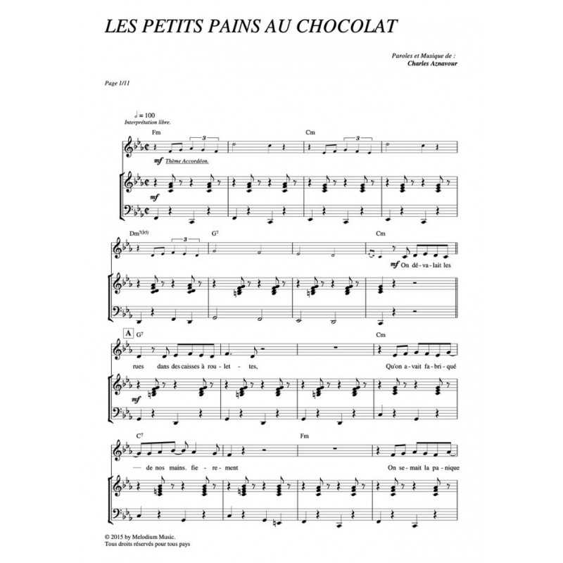 Partition LES PETITS PAINS AU CHOCOLAT Charles AZNAVOUR