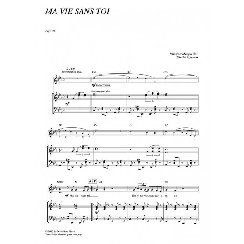 Partition MA VIE SANS TOI Charles AZNAVOUR