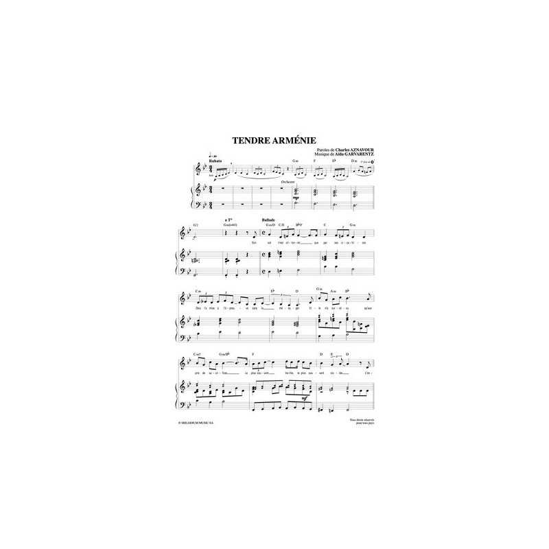 Partition TENDRE ARMÉNIE Charles AZNAVOUR
