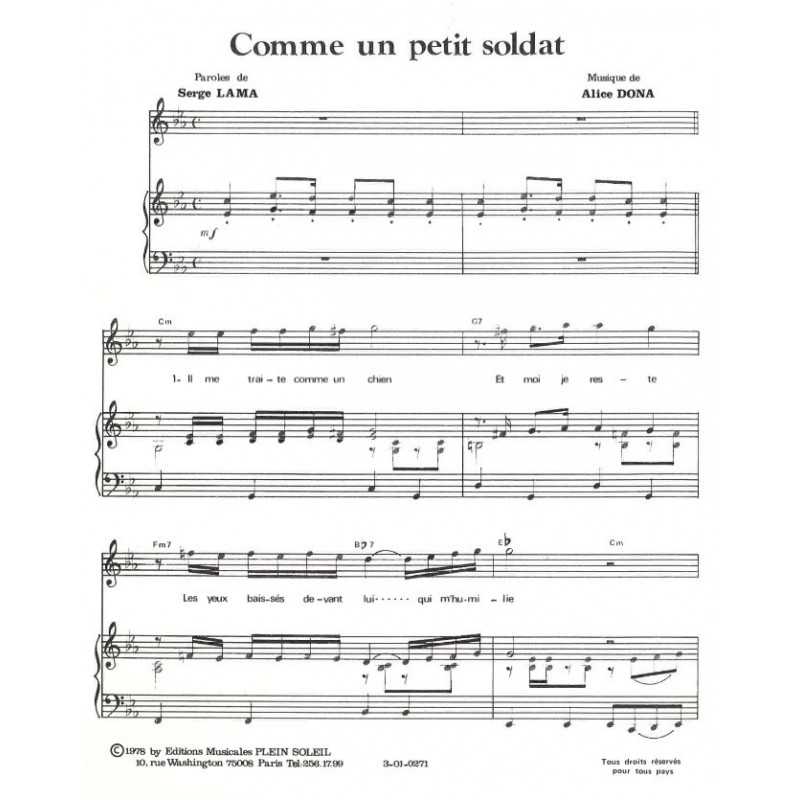 Partition COMME UN PETIT SOLDAT Alice Dona