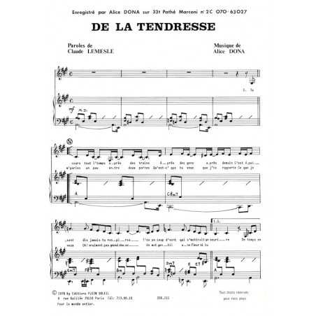 DE LA TENDRESSE