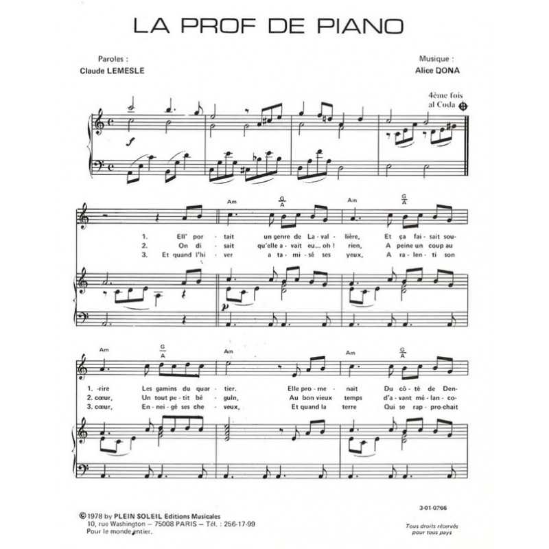 Partition LA PROF DE PIANO Alice Dona