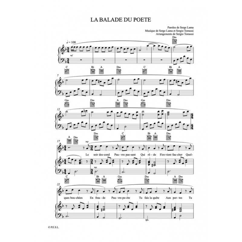 Partition LA BALADE DU POÈTE Serge Lama