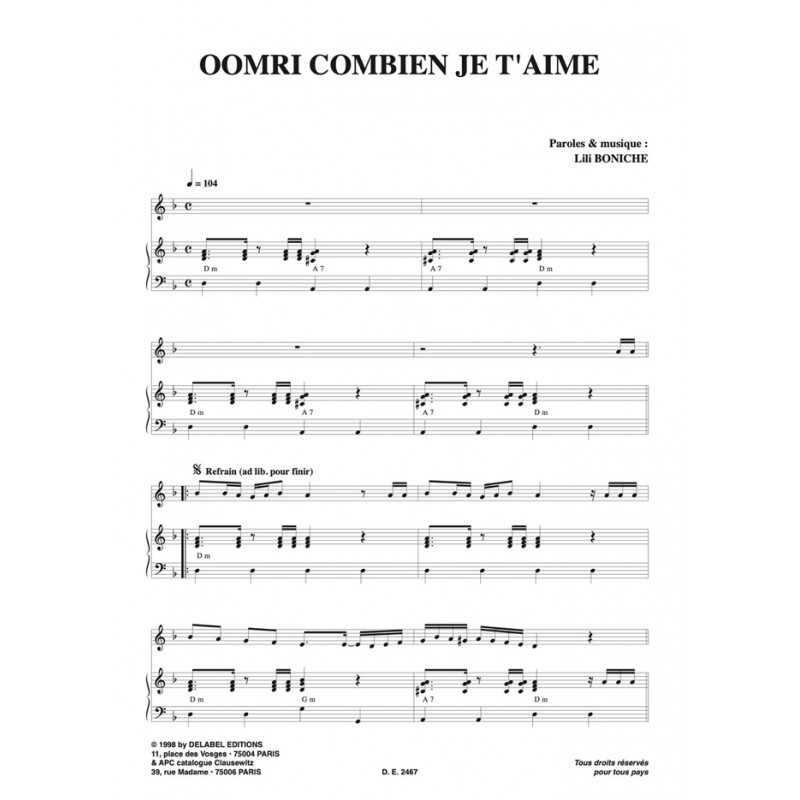 Partition Piano Lili Boniche