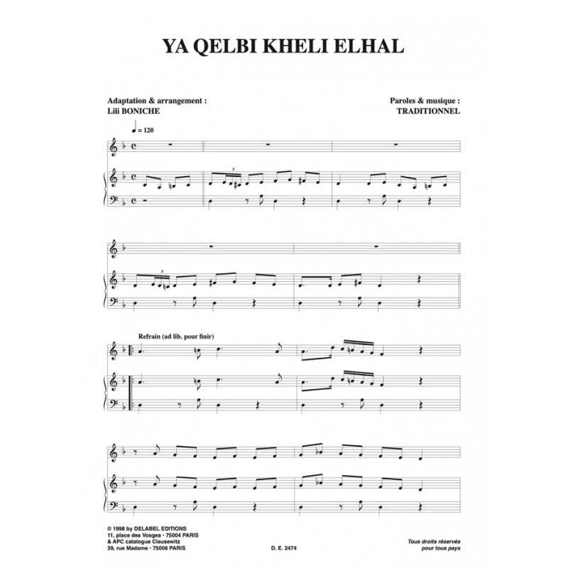 Partition YA QELBI KHELI ELHAL Lili BONICHE pdf