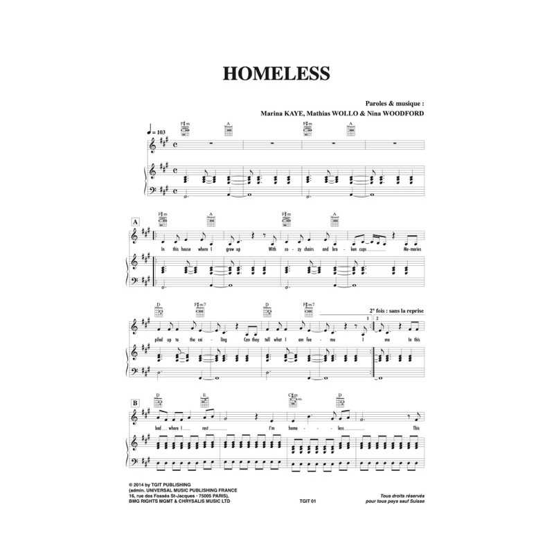 Sheet music HOMELESS Marina Kaye PDF