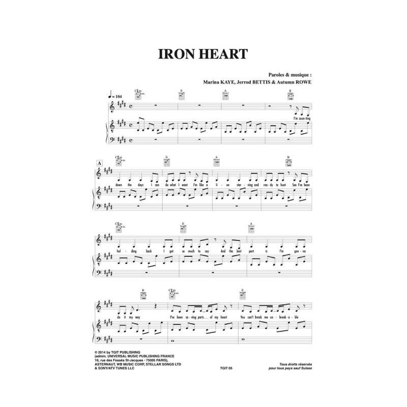 Sheet music IRON HEART Marina Kaye PDF