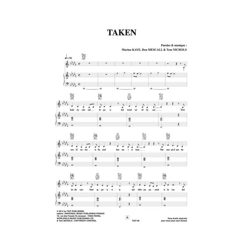 Sheet music TAKEN Marina Kaye PDF