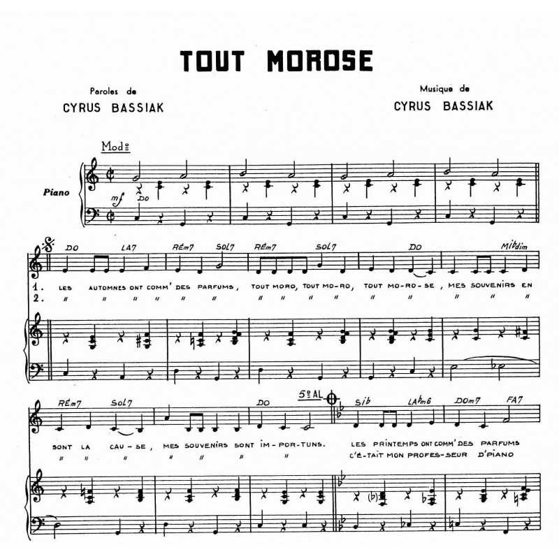 Sheet music TOUT MOROSE Jeanne MOREAU pdf
