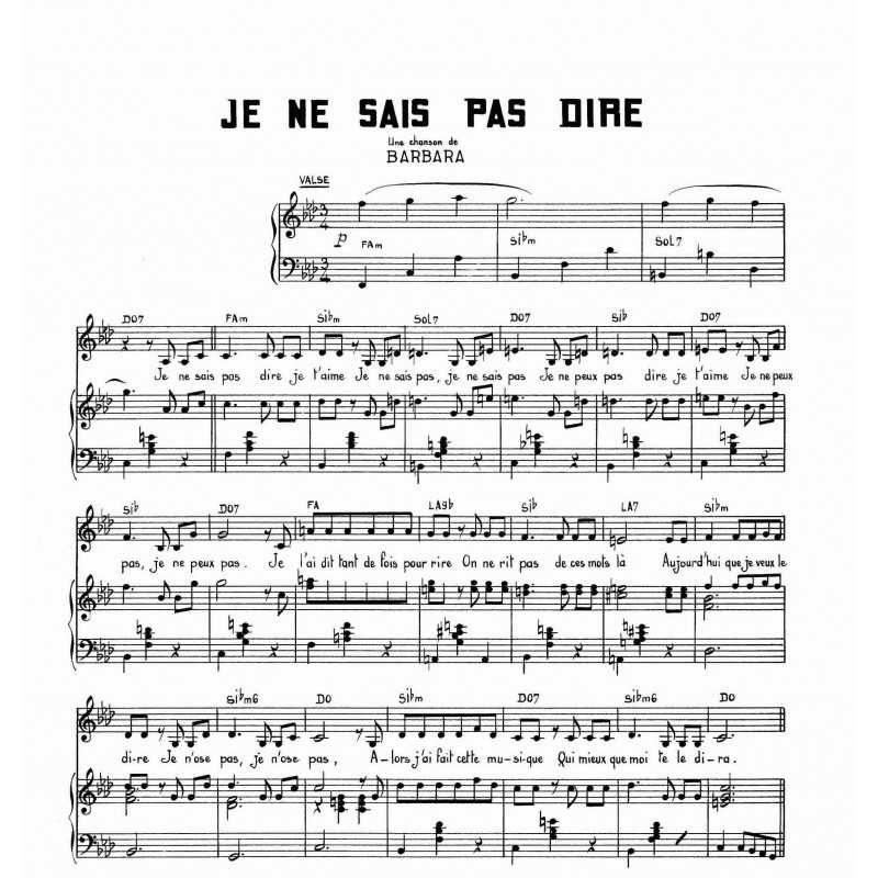 Sheet music JE NE SAIS PAS DIRE BARBARA PDF