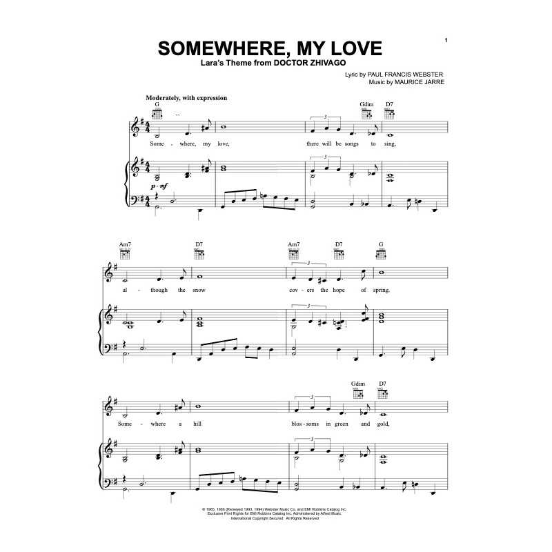 Partition SOMEWHERE MY LOVE Maurice Jarre