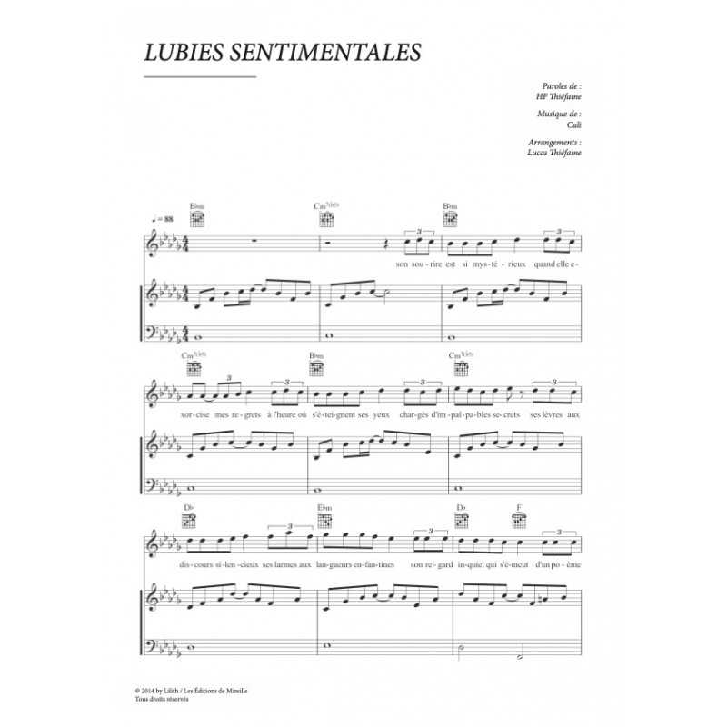 Partition LUBIES SENTIMENTALES Hubert-Félix THIÉFAINE PDF