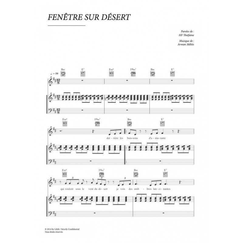 Partition FENÊTRE SUR DÉSERT Hubert-Félix THIÉFAINE PDF