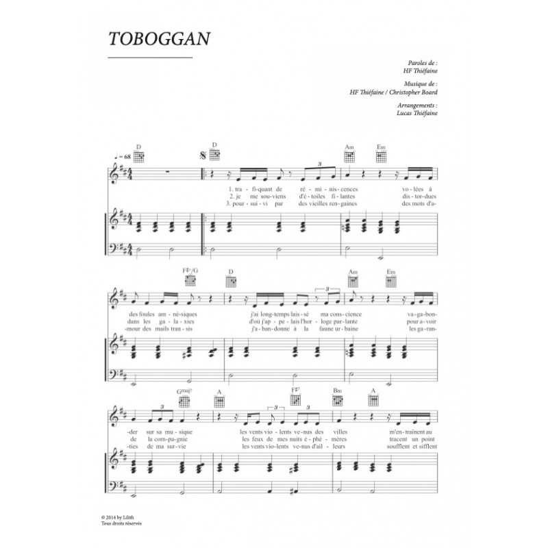 Partition TOBOGGAN Hubert-Félix THIÉFAINE PDF
