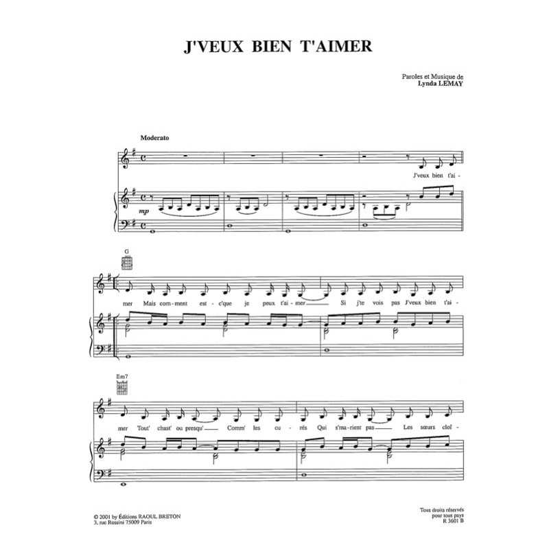 Sheet music J'VEUX BIEN T'AIMER Lynda LEMAY
