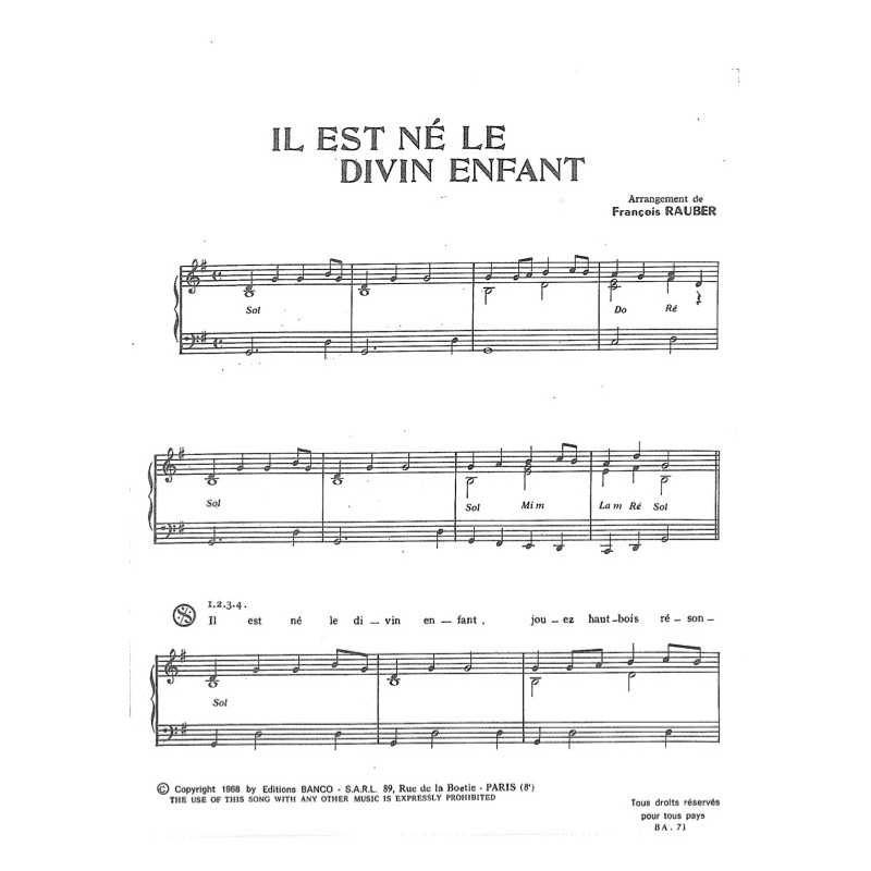 Partition IL EST NÉ LE DIVIN ENFANT Mireille MATHIEU