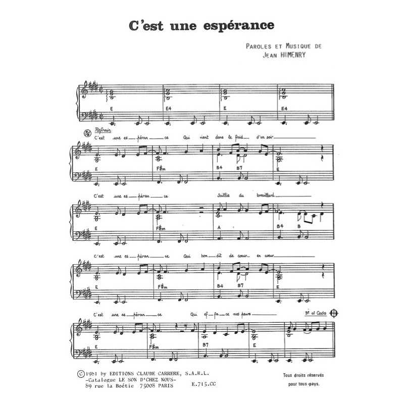 Sheet music C'EST UNE ESPÉRANCE Jean HUMENRY PDF
