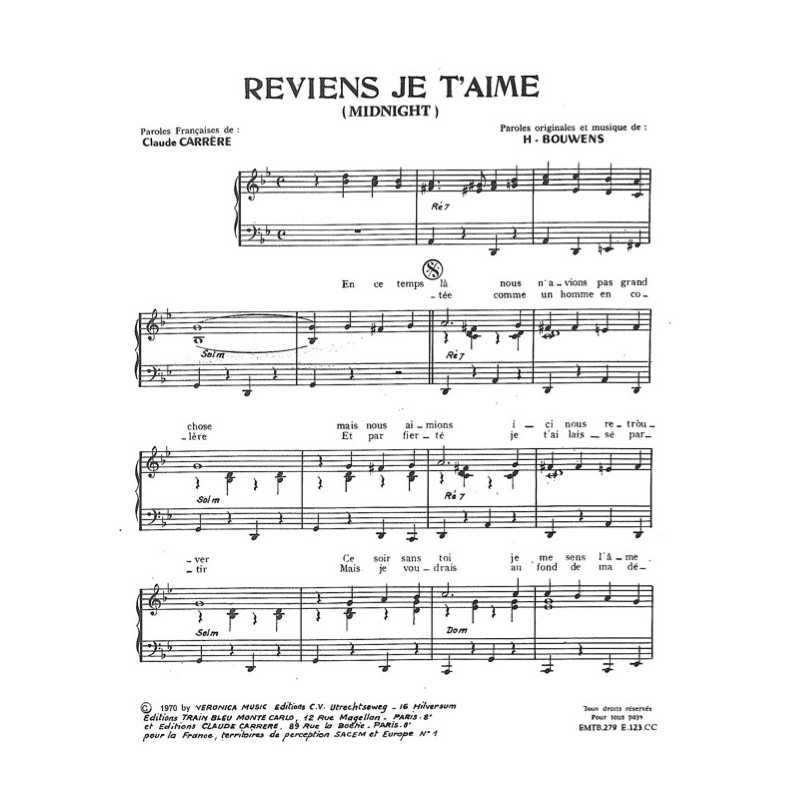 Partition REVIENS JE T'AIME (MIDNIGHT) SHEILA