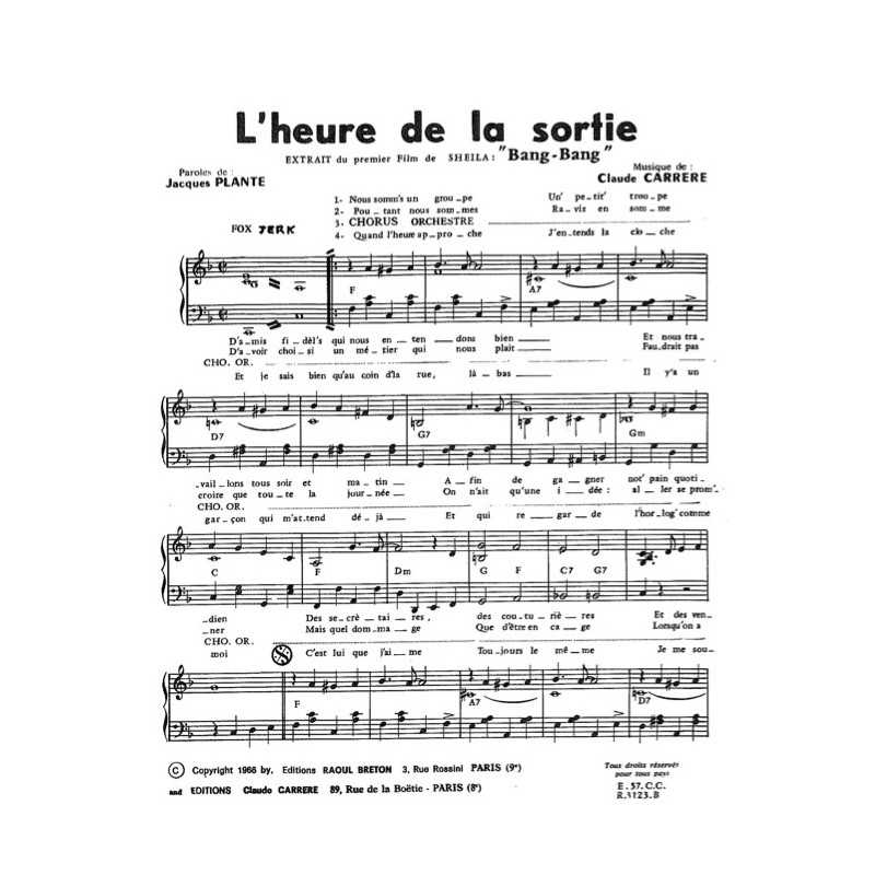 Sheet music L'HEURE DE LA SORTIE SHEILA