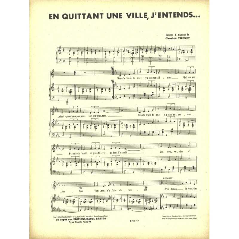 Sheet music EN QUITTANT UNE VILLE, J'ENTENDS Charles Trenet