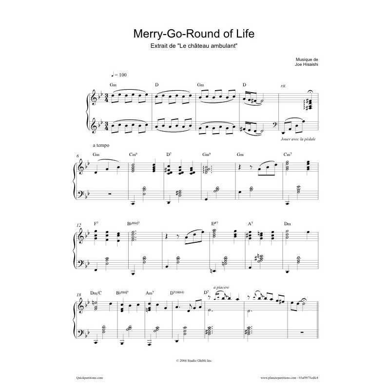 Sheet music MERRY GO ROUND OF LIFE (LE CHÂTEAU AMBULANT) Joe HISAISHI