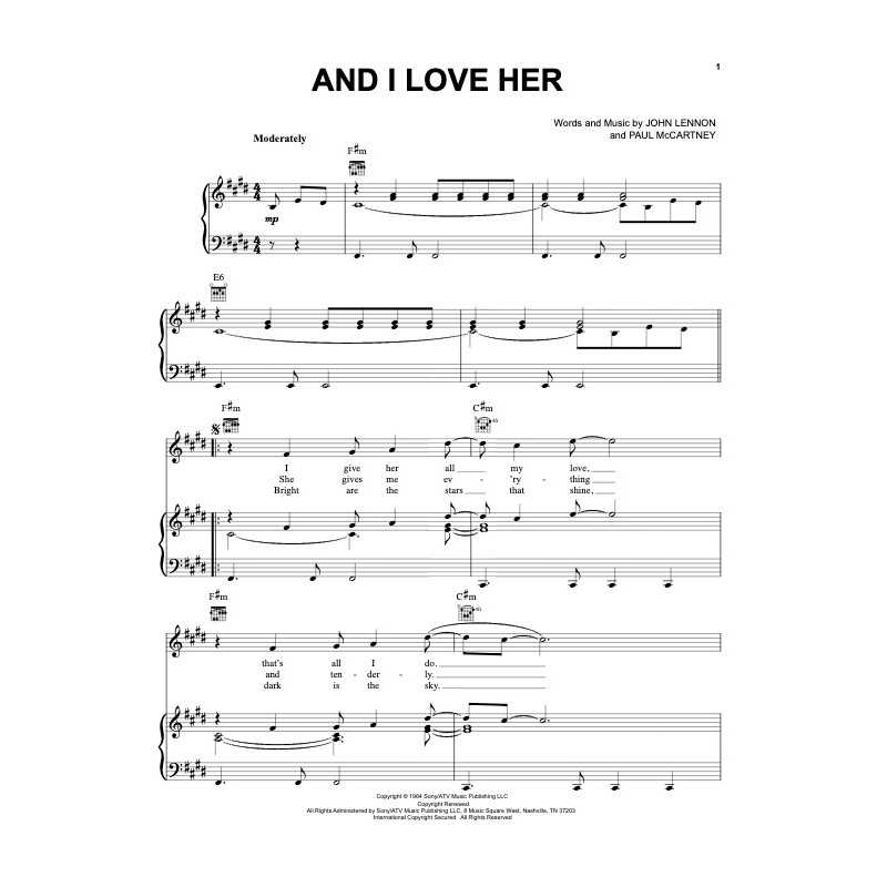 Sheet music AND I LOVE HER The Beatles
