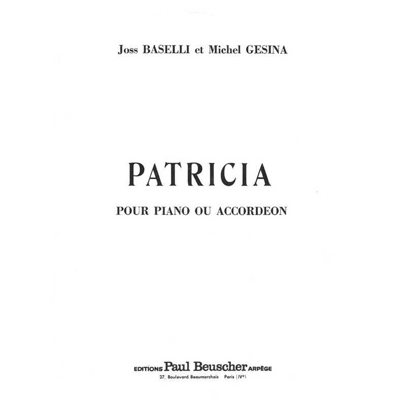 Partition PDF PATRICIA Joss BASELLI & Michel GÉSINA